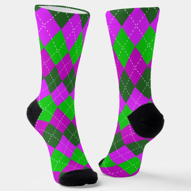 Chaussette Violet, vert et noir sport, Jacquard preppy (Angulaire)