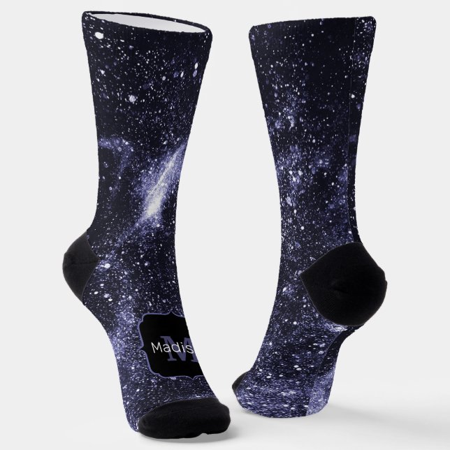 Chaussette Violet violet peri noir galaxie abstraite Monogram (Angulaire)