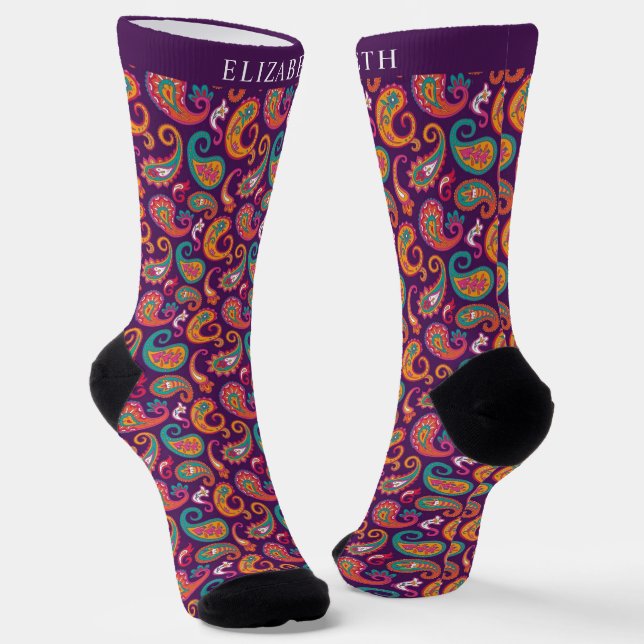 Chaussette Violet violet personnalisé Motif Paisley (Angulaire)