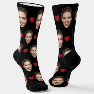 Chaussette Visage personnalisé drôle avec Coeurs rouges sur N