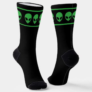 Chaussette Visages Aliens Vert et Noir Extraterrestre