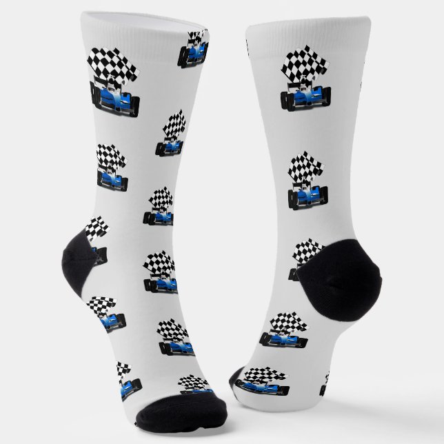 Chaussette Voiture Blue Race - À damiers Drapeau Sports (Angulaire)