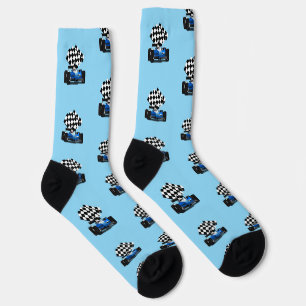 Chaussette Voiture Blue Race - À damiers Drapeau Sports