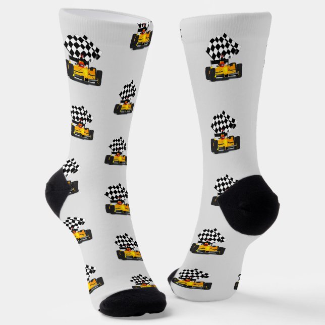 Chaussette Voiture de course Jaune - À damiers Sport Drapeau (Angulaire)