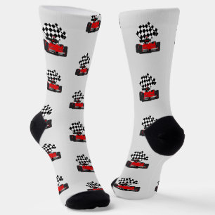 Chaussette Voiture de course rouge - Drapeau à damier Sports