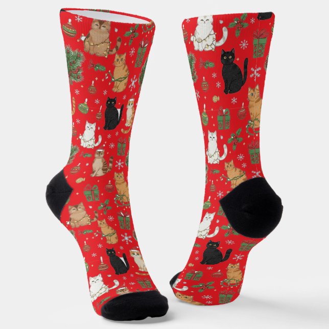 Chaussette Whimsical Christmas Cat Pattern Socks  (Angulaire)