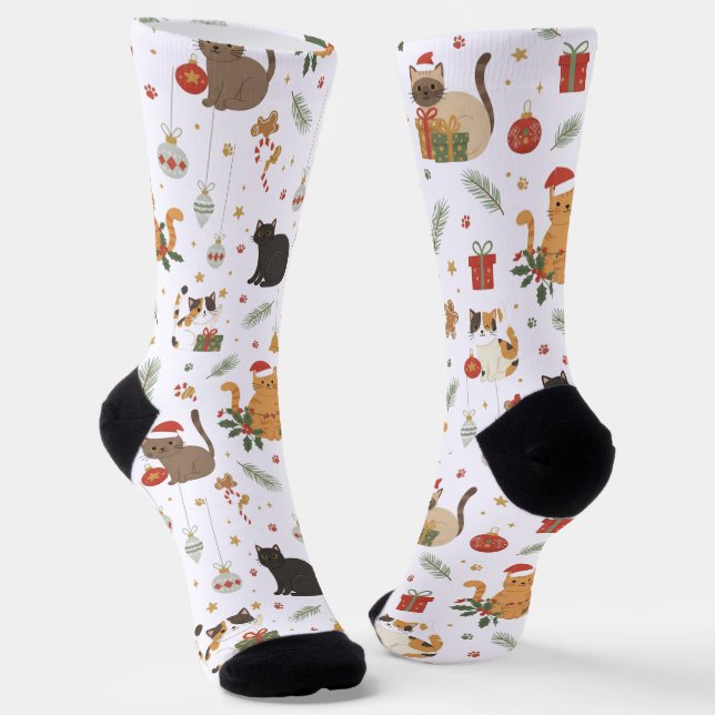 Chaussette Whimsical Kitty Christmas Pattern Socks (Angulaire)