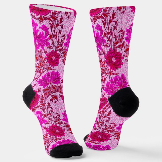 Chaussette William Morris Chrysanthemums, Bourgogne et rose (Angulaire)