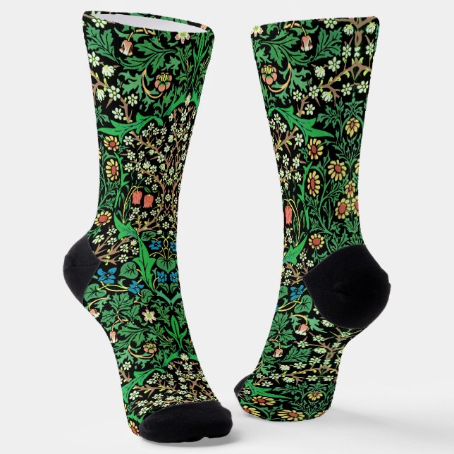 Chaussette William Morris Jacobean Floral, Black Background (Angulaire)