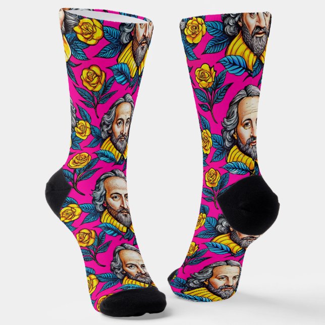 Chaussette William Shakespeare portrait illustration Or (Angulaire)