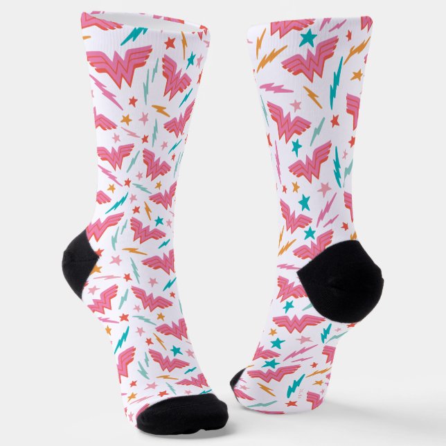 Chaussette Wonder Woman Logo Rose et Motif Éclair (Angulaire)