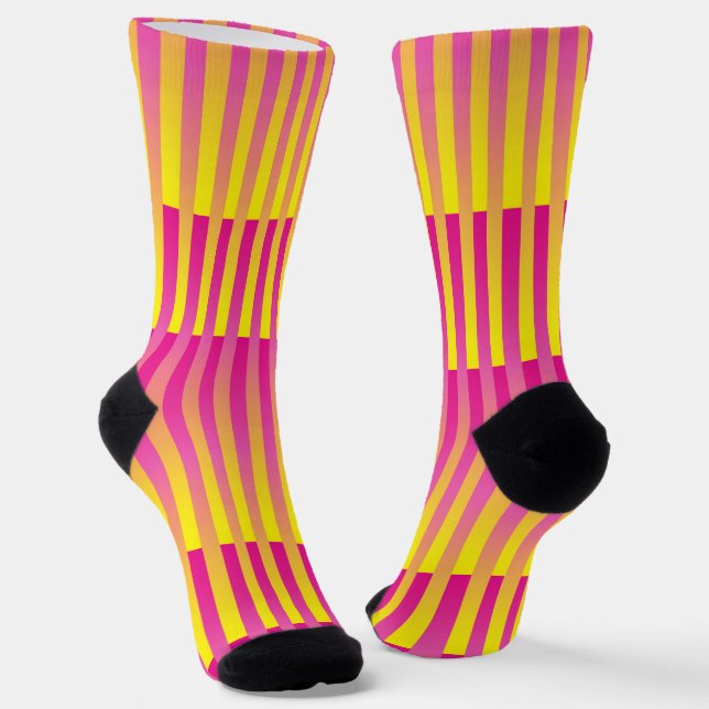 Chaussette Yellow Pink Orange Striped Pattern (Angulaire)