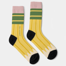 Chaussette Yellow School Pencil Teachers Personalized