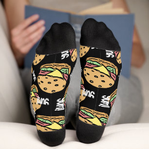 Chaussette Yum Cool foodie motif des Hamburgers noir