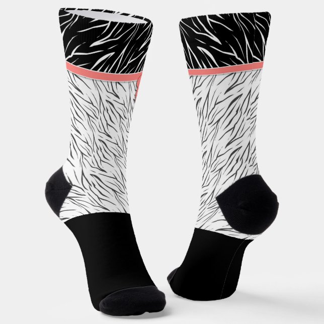 Chaussette Zèbre peau noir blanc tigre rayures de cuir rose (Angulaire)