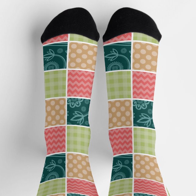 Chaussette Zigzag, Chevron, En vichy, Pois, Patchwork (Haut)
