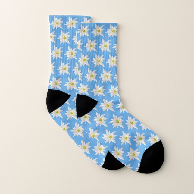 Chaussettes Motifs à fleurs bleu et blanc Edelweis (Paire)