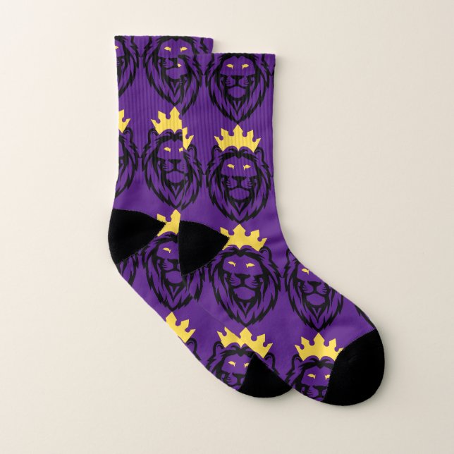 Chaussettes Tout-Sur-Imprimé de tête de lion viole (Paire)