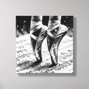 Chaussons de ballet noir et blanc sur toile tendue