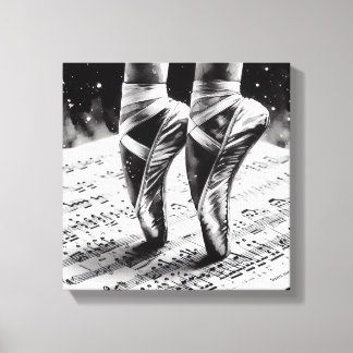 Chaussons de ballet noir et blanc sur toile tendue