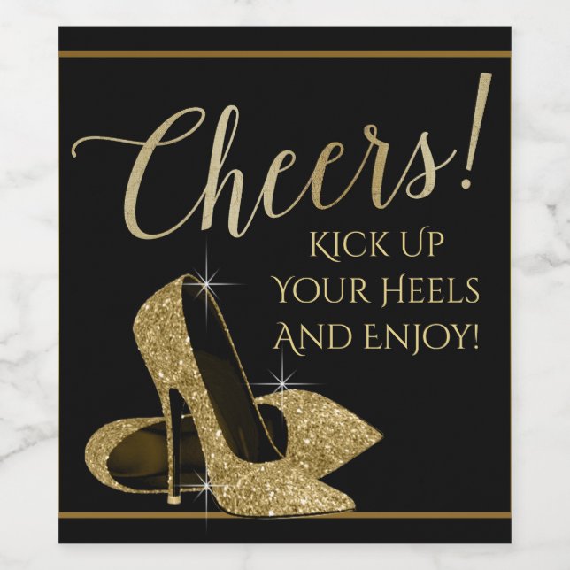 Chaussure à talon d'or Cheers Vin Bottle Étiquette (Étiquettes simples)