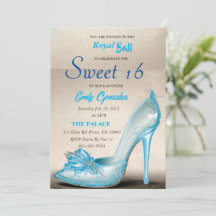 Chaussure en verre Cendrillon Sweet 16 Invitations