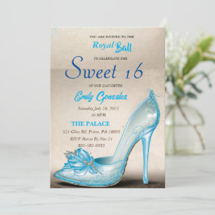 Chaussure en verre Cendrillon Sweet 16 Invitations