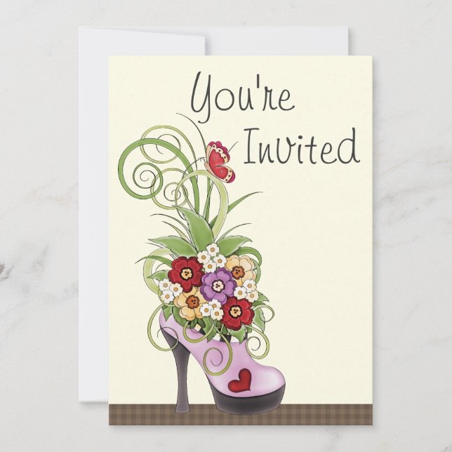 Chaussure haute talon et fleurs Invitation d'anniv (Devant)