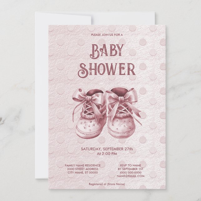 Chaussures de bébé rose Baby shower Invitation (Devant)