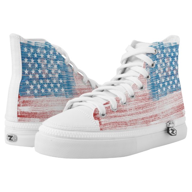 Chaussures Montantes Dessus élevés affligés de drapeau américain (Paire)