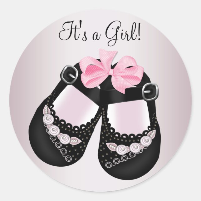 Chaussures pour bébé noir Stickers Baby shower ros (Devant)