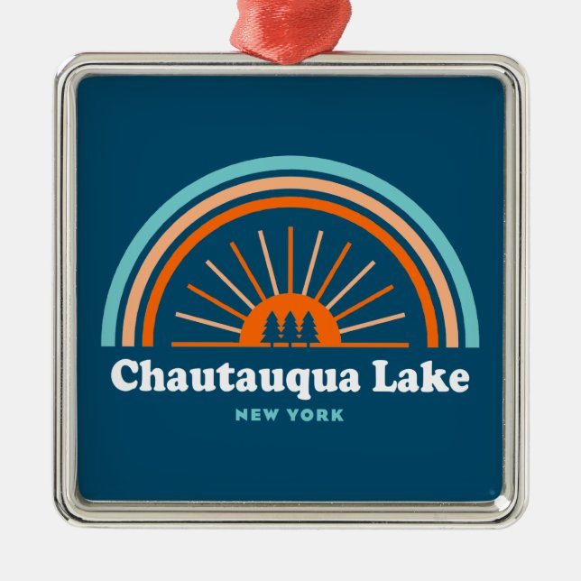 Chautauqua Lake New York Rainbow Ornament Aus Metall (Vorne)