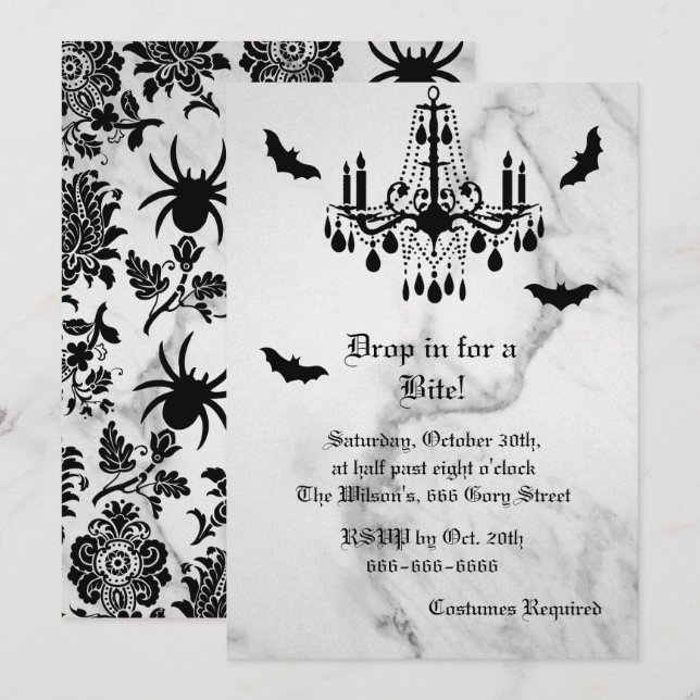 Chauves-souris sur le marbre Halloween Invitation (Devant / Derrière)