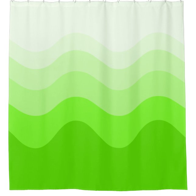Chaux Green Wavey Stripe Douche moderne rideau (Devant)