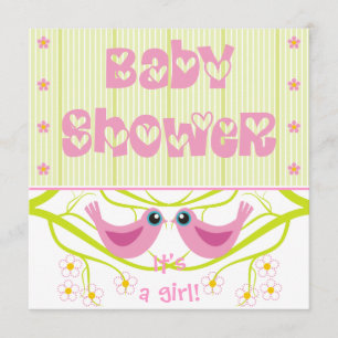 Chaux roses jolies oiseaux Baby shower Invitation