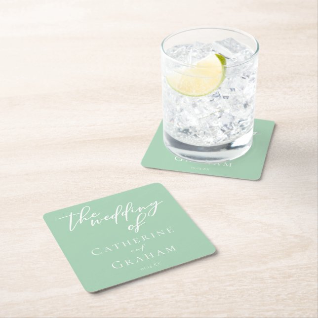 CHC Mint Green White Typografy Wedding Rechteckiger Pappuntersetzer (Vor Ort)