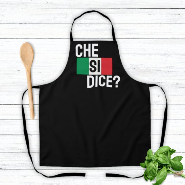 Che Si Dice? - "Was ist los?" Italienisches Sprich Schürze (What's Up? in Italian. Che si dice? black apron by Silly Sicilian)
