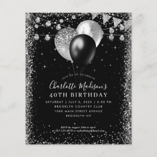 Cheap Black Silver Glitzer Beleuchtung Geburtstag Flyer
