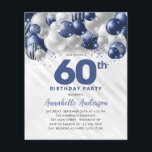Cheap Blue Silver Ballon Glitzer 60. Geburtstag Flyer<br><div class="desc">Moderner Glam Navy Blauer Silberballon Glitzer Sparkle jedes Alter Geburtstag Einladung</div>