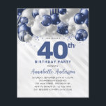 Cheap Blue Silver Balloon Glitzer 40. Geburtstag Flyer<br><div class="desc">Moderner Glam Navy Blauer Silberballon Glitzer Sparkle jedes Alter Geburtstag Einladung</div>