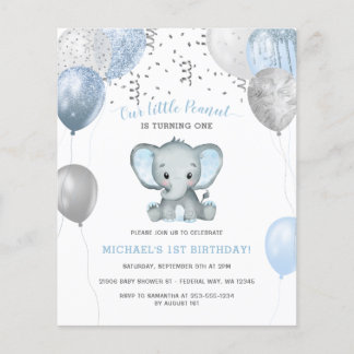 Cheap Boy Elephant Balloons 1. Geburtstag Flyer