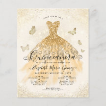 Cheap Classic Light Gold Gown Quinceanera Invite