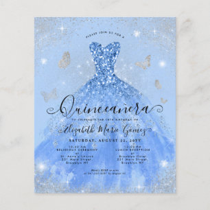 Cheap Dusty Blue Silver Gown Quinceanera Einladung Flyer