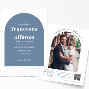 Cheap Dusty Blue UAWG QR Code Retro Foto Hochzeit Flyer