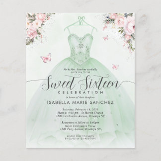 Cheap Emerald Green Pink Floral Gown 16 . Geburtst Flyer