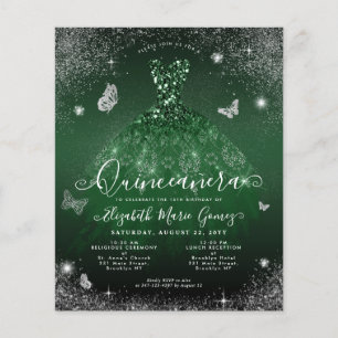 Cheap Emerald Green Silver Gown Foto Quinceanera Flyer