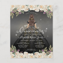 Cheap Floral Black Gray Gold Princess Quinceanera