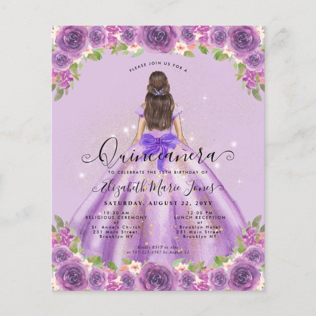 Cheap Floral Light Purple Princess Quinceanera Flyer (Vorne)