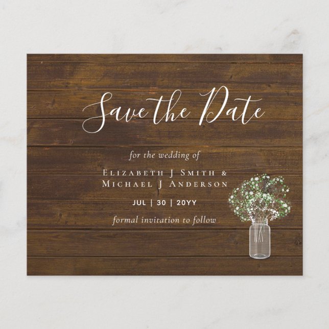 CHEAP Foto Rett Dates Rustic Gypsophila Mason Jar (Vorderseite)