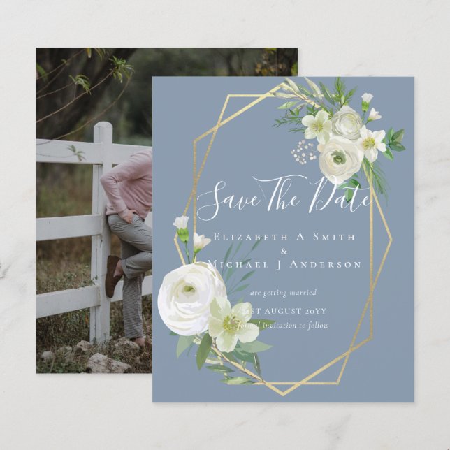 CHEAP Foto Rett Dates White Floral Greenery Leaf (Vorne/Hinten)